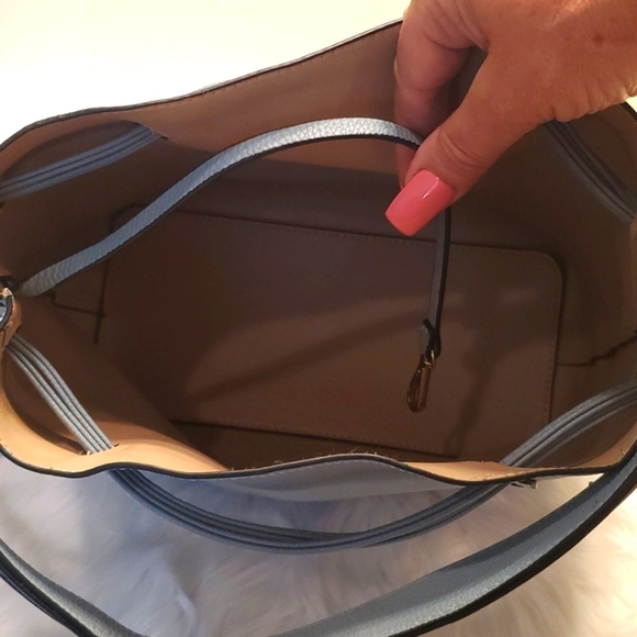 Unbranded Bucket Shoulder Handbag Pull Tie Closure in Light Blue - Picture 4 of 8